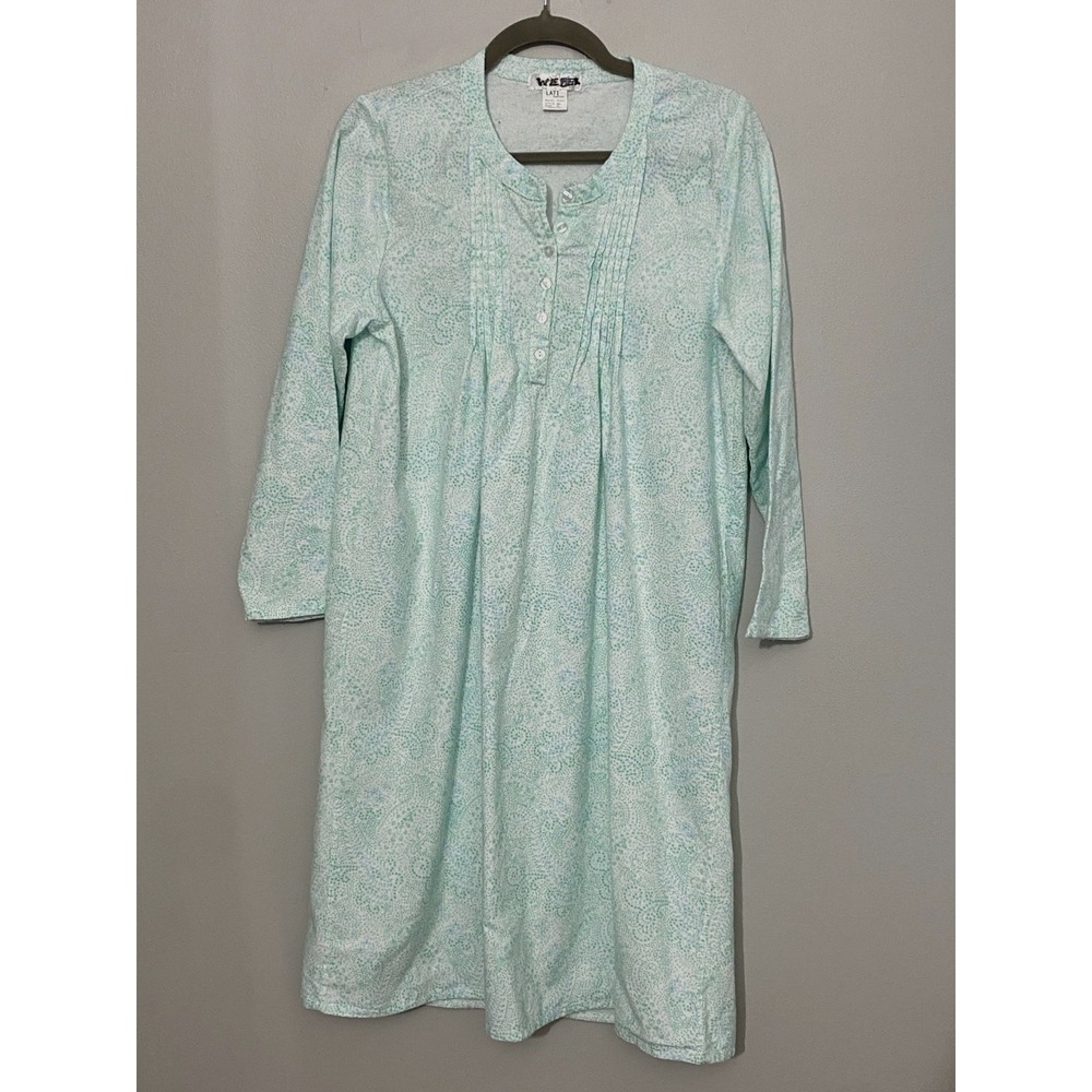 Womens Cotton Nightgown Sz Medium Long Sleeve Knee Length Paisley Soft Flannel